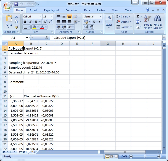 Open exported data in CSV format in Excel