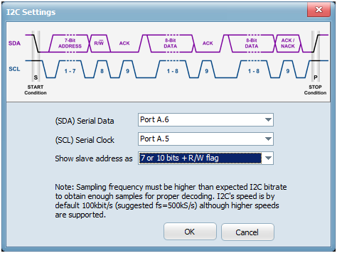 I2C Settings window