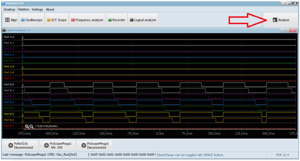 Visualized signals in logic analyzer