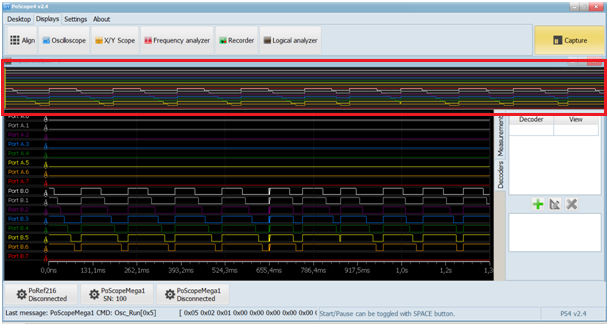 Logic analyzer in Analyze mode with Overview window open