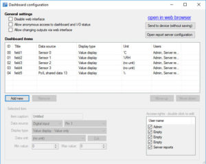 Picture 3: Web dashboard with some configured sensors