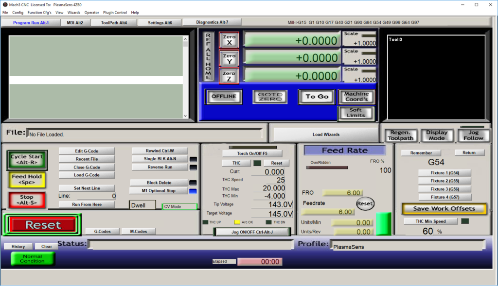 THC screen set Mach3 -option 1